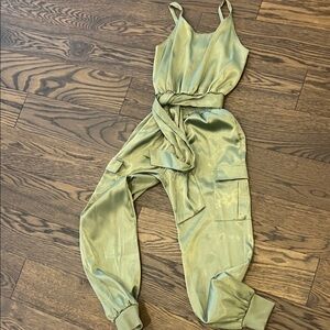 Habitual Kids 
Satin sage green  Jumpsuit size 7/8